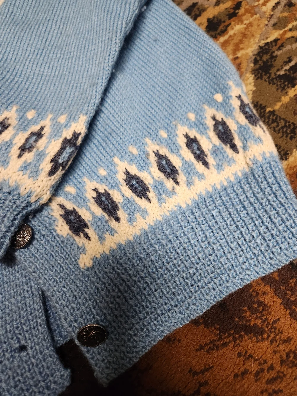 Dale of Norway Light Blue and White Fair Isle Wool Cardigan - Picture 5 of 14